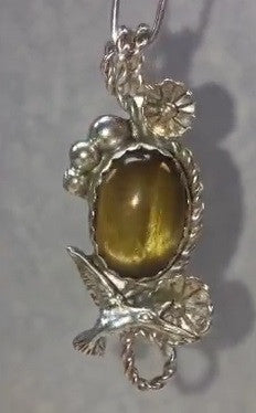 Hummingbird pendant silver tiger eye