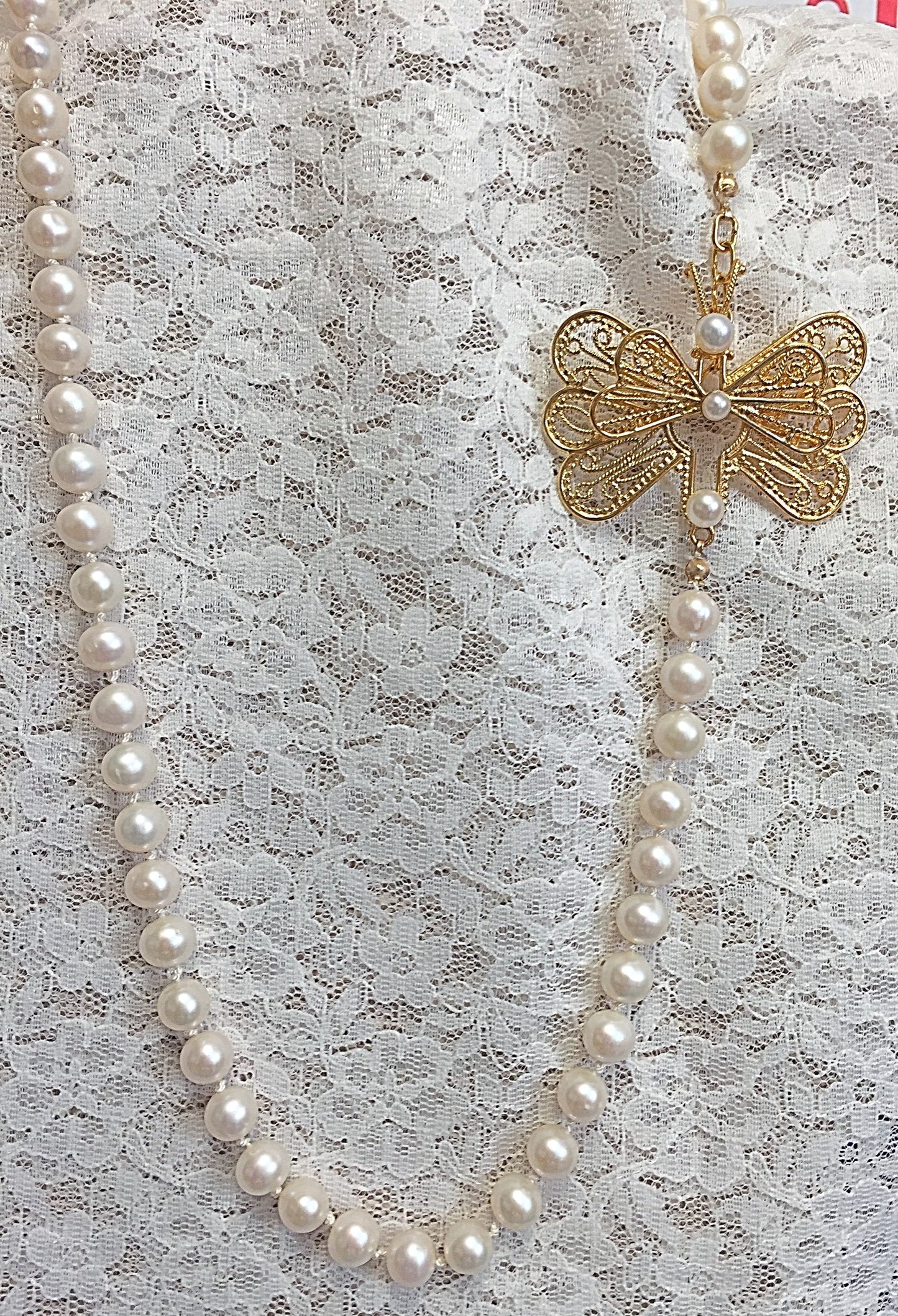 Butterfly & Pearl Necklace