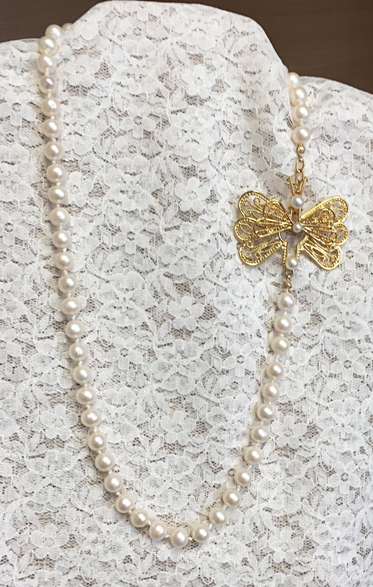 Butterfly & Pearl Necklace