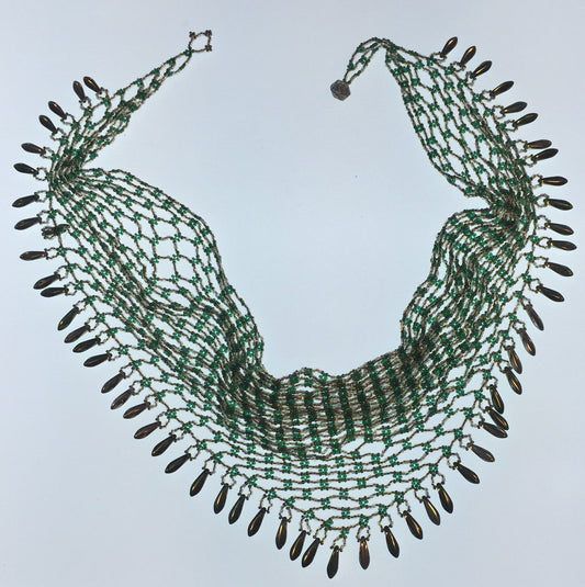 Beaded Scarf, Green & Silver