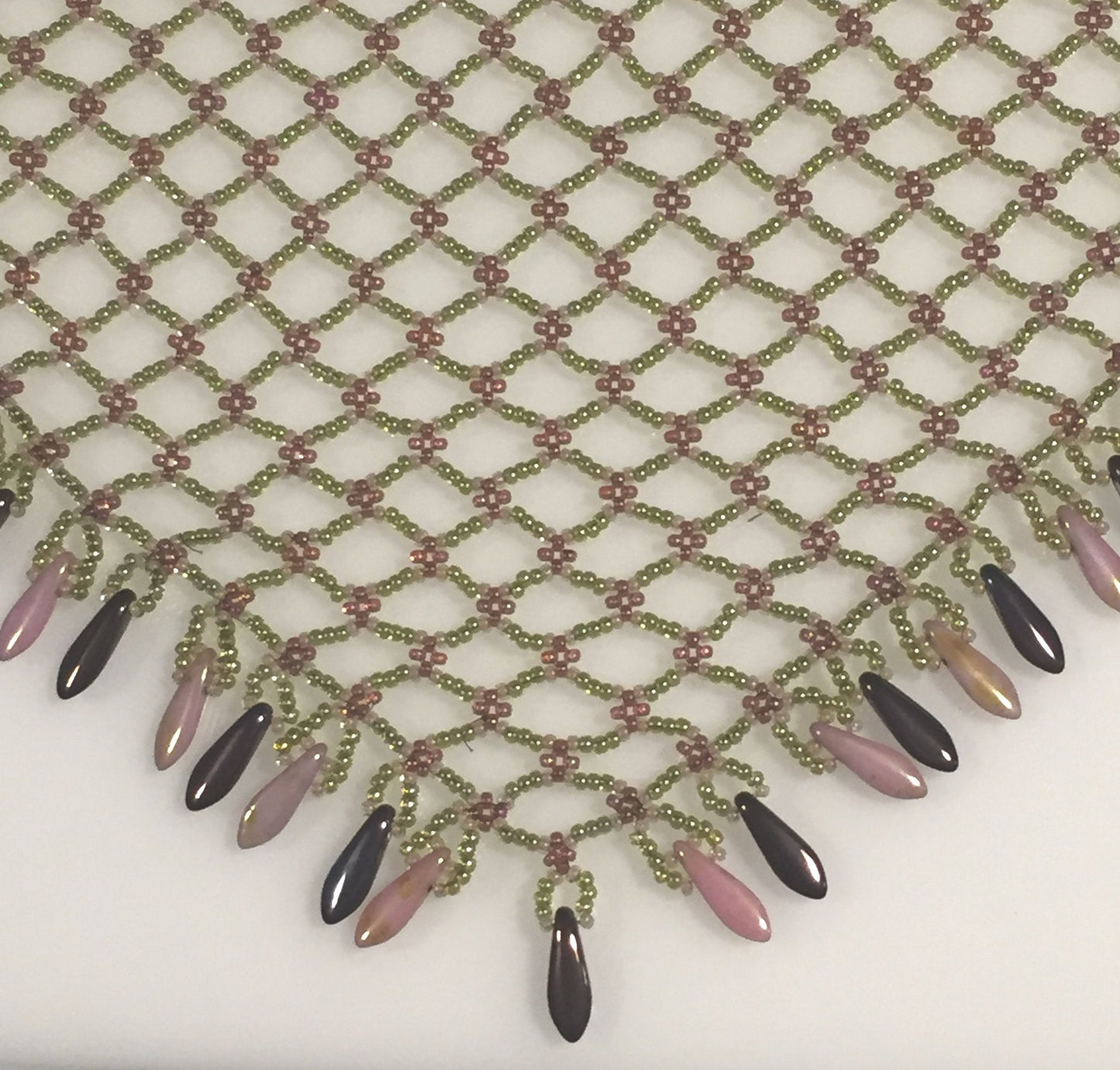 Beaded Scarf, Moss Green, Rose & Burgundy