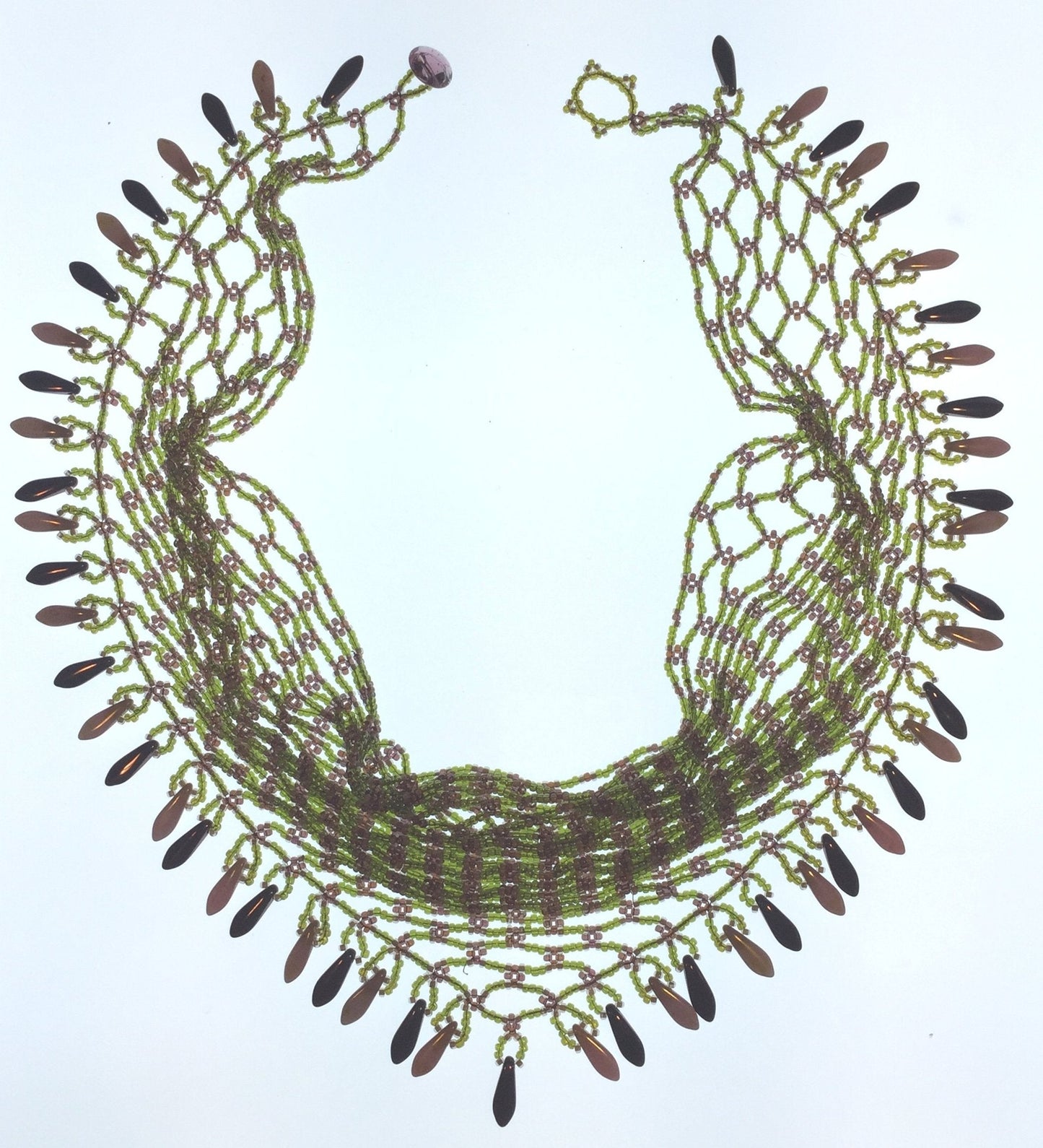 Beaded Scarf, Moss Green, Rose & Burgundy