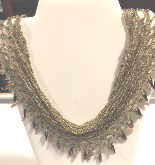 Beaded Scarf, Moss Green, Rose & Burgundy