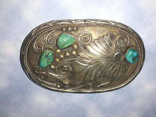 Silver & Turquoise Nuggets - Belt Buckle - Old Pawn