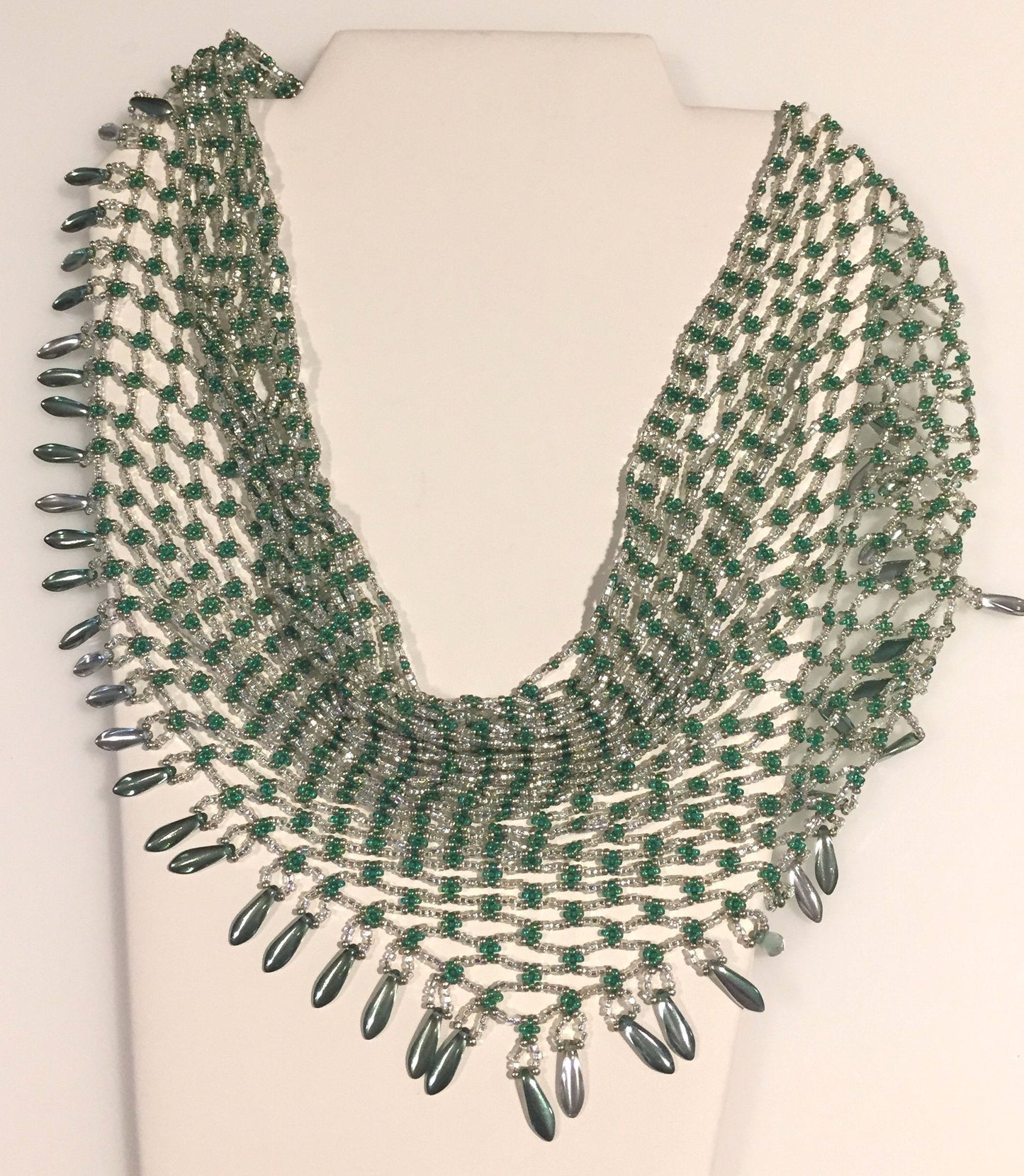 Beaded Scarf, Green & Silver