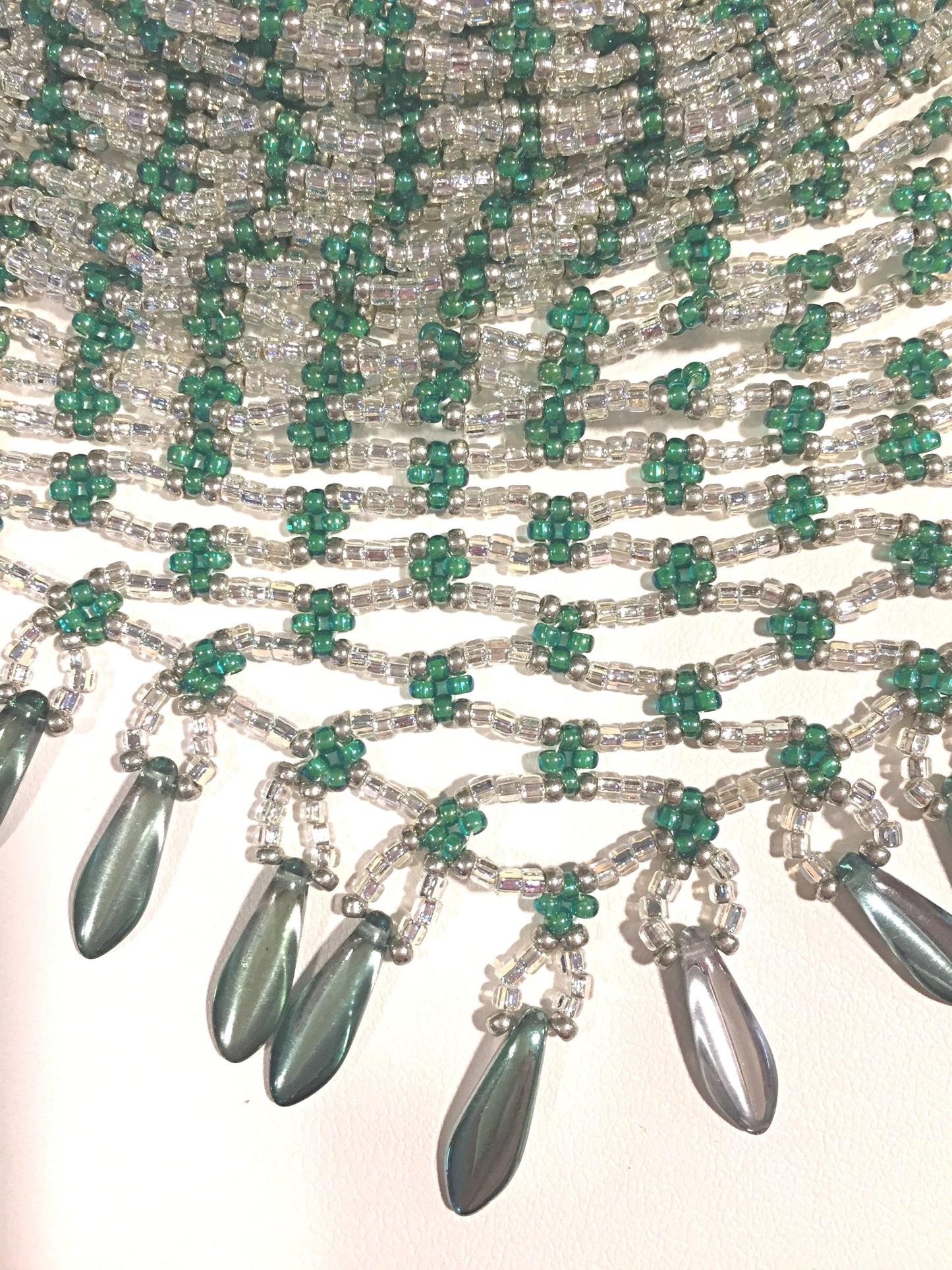 Beaded Scarf, Green & Silver
